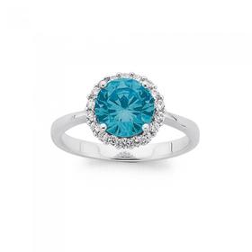 Silver-Round-Blue-Cubic-Zirconia-Cluster-Ring on sale