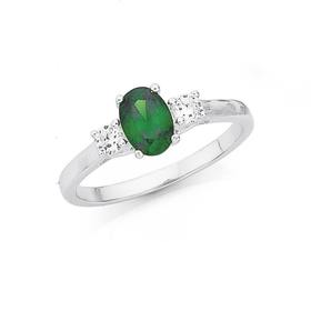 Silver-Oval-Green-CZ-With-Side-CZ-Ring on sale