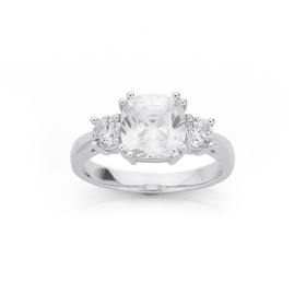 Silver-Cushion-CZ-Trilogy-Ring on sale