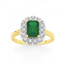 9ct-Gold-Created-Emerald-Diamond-Emerald-Cut-Ring on sale