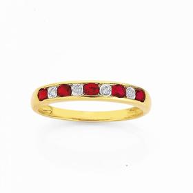 9ct-Gold-Created-Ruby-Diamond-Band on sale