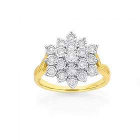 9ct-Gold-Diamond-Large-Flower-Dress-Ring on sale