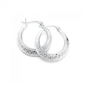 Silver-Greek-Key-Creole-Hoop-Earrings on sale