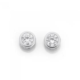 Silver-8mm-CZ-Round-Bezel-Stud-Earrings on sale