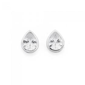 Silver-Pear-CZ-Bezel-Stud-Earrings on sale