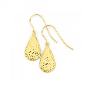 9ct+Gold+Diamond-cut+Pear+Drop+Earrings