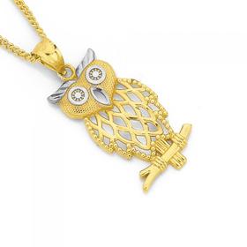 9ct+Gold+Two+Tone+Owl+Pendant