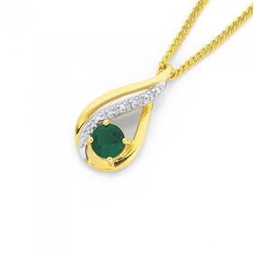 9ct-Gold-Created-Emerald-Diamond-Swirl-Teardrop-Slider-Pendant on sale