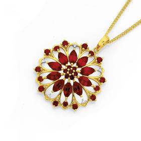 9ct+Gold+Created+Ruby+%26amp%3B+Diamond+Flower+Pendant