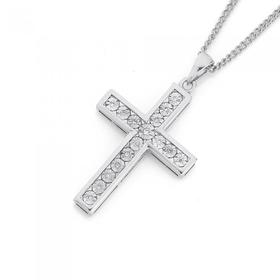 9ct-White-Gold-Diamond-Cross-Pendant on sale