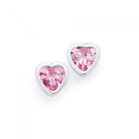 Silver-Pink-CZ-Heart-Stud-Earrings on sale
