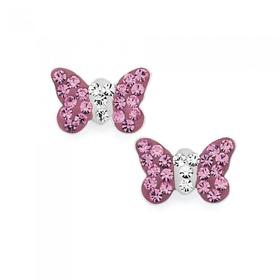 Silver-Pink-Crystal-Butterfly-Earrings on sale