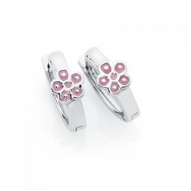 Sterling-Silver-Pink-Flower-Hoop-Earrings on sale