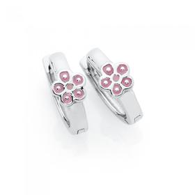 Silver-Pink-Flower-Hoop-Earrings on sale