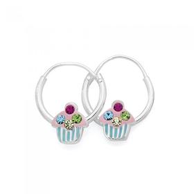 Silver-Enamel-Crystal-Cupcake-Stud-Earrings on sale