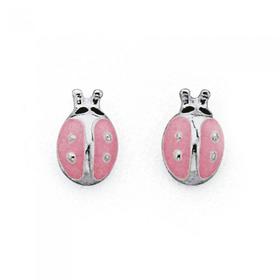 Silver-Pink-Enamel-Ladybird-Earrings on sale
