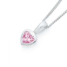 Sterling+Silver+Pink+Cubic+Zirconia+Heart+Pendant