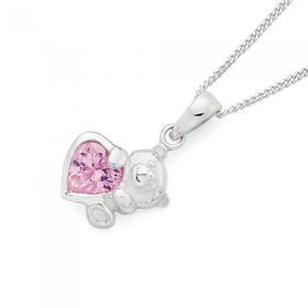 Silver-Pink-Cubic-Zirconia-Teddy-Bear-Pendant on sale
