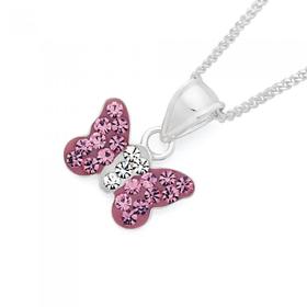 Silver+Pink+Crystal+Butterfly+Pendant