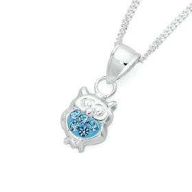 Silver+Blue+Crystal+Owl+Pendant