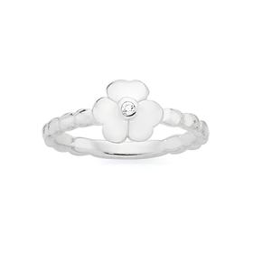 Silver-Cubic-Zirconia-Flower-with-Beaded-Band-Ring on sale