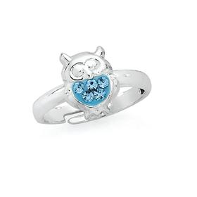 Silver-Blue-Crystal-Owl-Adjustable-Ring on sale