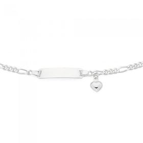 Sterling+Silver+Kids+16.5cm+Figaro+3%2B1+Identity+Heart+Charm+Bracelet