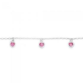 Silver-17cm-Pink-Crystal-Heart-Charm-Bracelet on sale