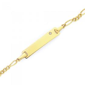 9ct+Gold+14cm+Figaro+3%2B1+Diamond+Id+Bracelet