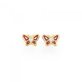 9ct-Gold-Pink-Enamel-CZ-Butterfly-Stud-Earrings on sale