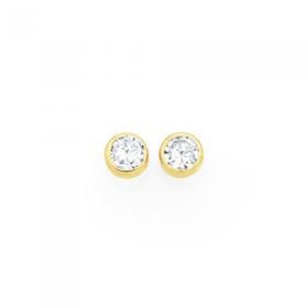 9ct+Gold+3mm+Round+CZ+Stud+Earrings