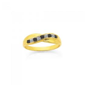 9ct+Gold%2C+Black+Sapphire+%26+Diamond+Ring