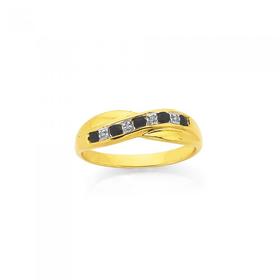 9ct-Gold-Black-Sapphire-Diamond-Ring on sale