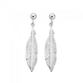 Silver-Feather-Stud-Drop-Earrings on sale