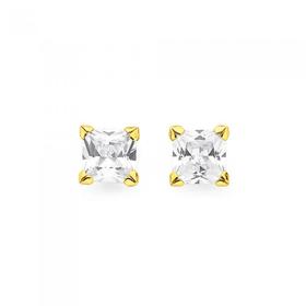 9ct-Gold-Cubic-Zirconia-6mm-Square-Stud-Earrings on sale