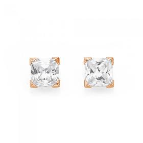 9ct-Rose-gold-Cubic-Zirconia-5mm-Square-Stud-Earrings on sale