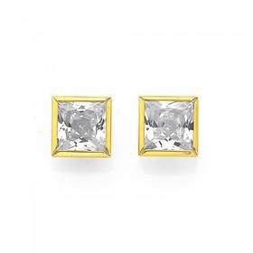 9ct-Gold-Cubic-Zirconia-6mm-Square-Stud-Earrings on sale