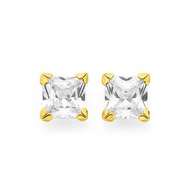 9ct-Gold-Cubic-Zirconia-5mm-Square-Stud-Earrings on sale