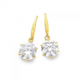 9ct-Gold-Cubic-Zirconia-8mm-Round-Hook-Earrings on sale