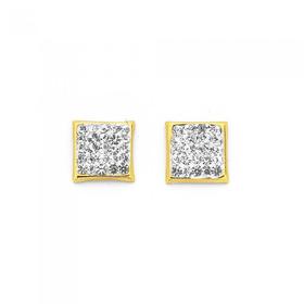 9ct-Gold-Crystal-Square-Stud-Earrings on sale