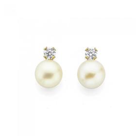 9ct-Gold-Cultured-Freshwater-Pearl-Cubic-Zirconia-Earrings on sale