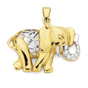 9ct+Gold+Two+Tone+Elephant+Pendant