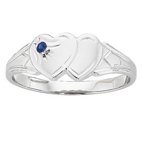 Silver+Natural+Sapphire+Double+Heart+Signet+Ring