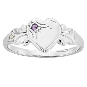 Silver+Natural+Amethyst+Heart+Signet+Ring