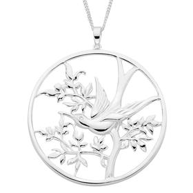 Silver+Bird+On+Tree+Circle+Pendant