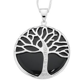 Silver+CZ+Onyx+Tree+Pattern+Pendant