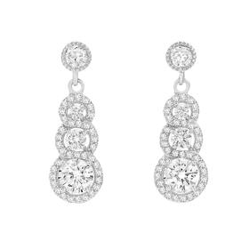 Silver-Three-Round-Graduating-CZ-Cluster-Drop-Earrings on sale