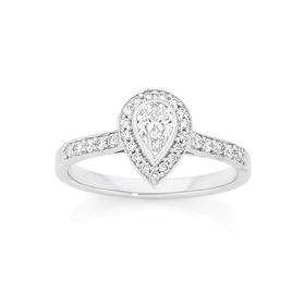 18ct-White-Gold-Pear-Cut-Diamond-Ring-Framed-with-Shoulder-Stones on sale