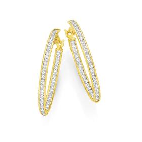 9ct+Gold+CZ+Large+Oval+Hoop+Earrings