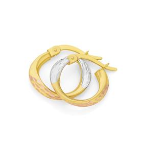 9ct+Gold+Tri+Tone+10mm+Twist+Hoop+Earrings